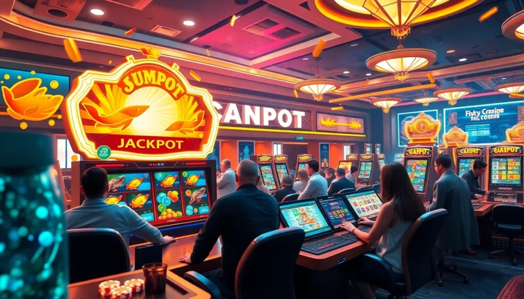 Bắn cá đổi thưởng game interface showcasing vibrant graphics and engaged players in an exciting casino setting
