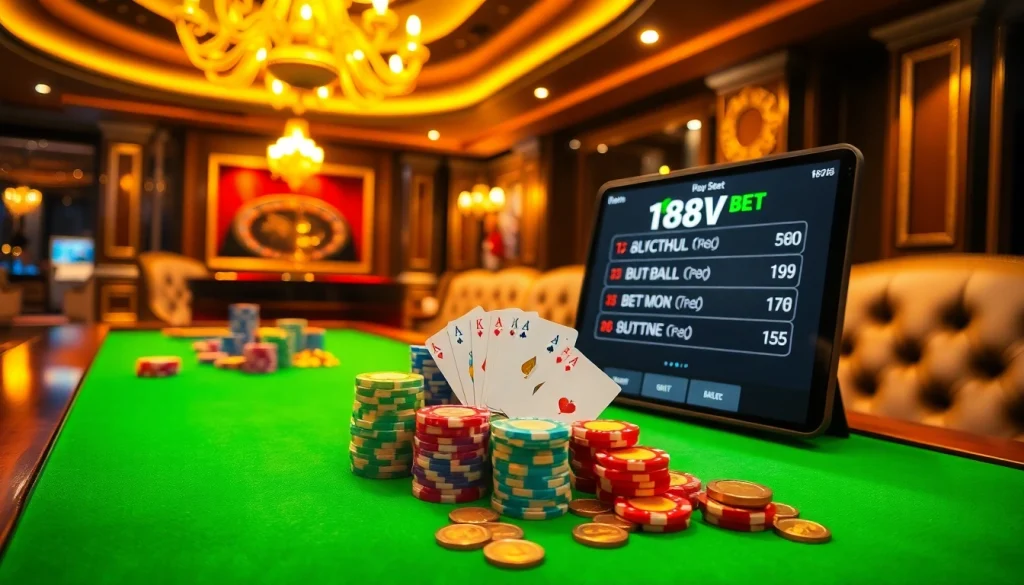 188V casino scene showing poker chips and roulette wheel in an inviting atmosphere