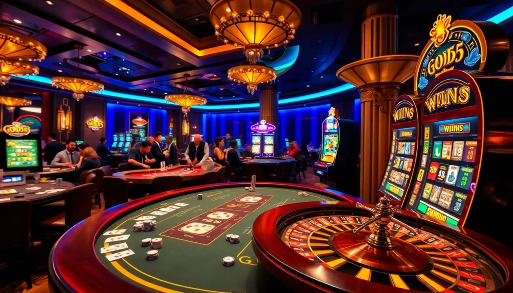 Engaging scene showcasing God55 casino excitement with vibrant gaming tables and joyful players.