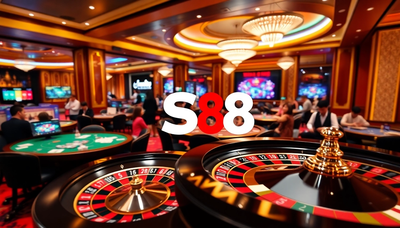 Exciting gaming action at Trang Chủ S8 online casino, featuring vibrant tables and roulette.