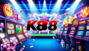 K88 gaming platform showcasing vibrant games, including slots and sports betting.