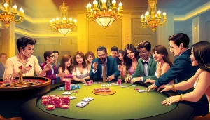 Experience the thrill of casino gaming with haywin-themed poker chips and vibrant players.