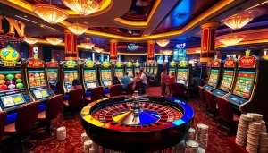 SLOTS8 thrilling experience with vibrant slot machines and luxury casino ambiance.