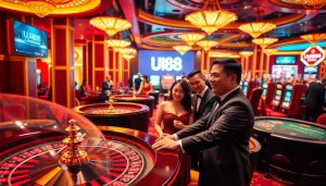 Players enjoying the thrilling UU88 casino experience with exciting games and vibrant atmosphere.