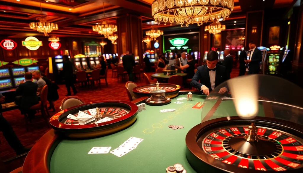 Engage in thrilling gameplay at Mu88 Casino with poker tables and vibrant casino ambiance.