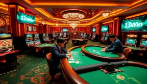 Players enjoying casino games at 13Win with a vibrant atmosphere and exciting betting action.