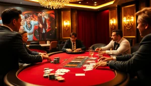 KJC casino poker showdown with players strategizing around a high-stakes table.