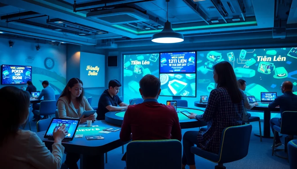 Experience online gaming excitement at topgamebaidoithuong.mx, showcasing diverse players enjoying card games.