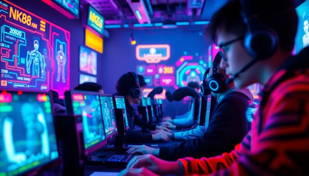 Players engaged in an NK88 gaming environment, showcasing vibrant graphics and technology.