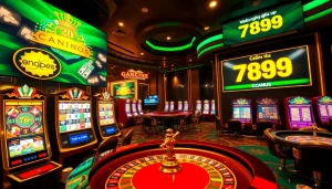 Experience the thrill of đăng nhập 789club with vibrant slot machines and poker games on display.