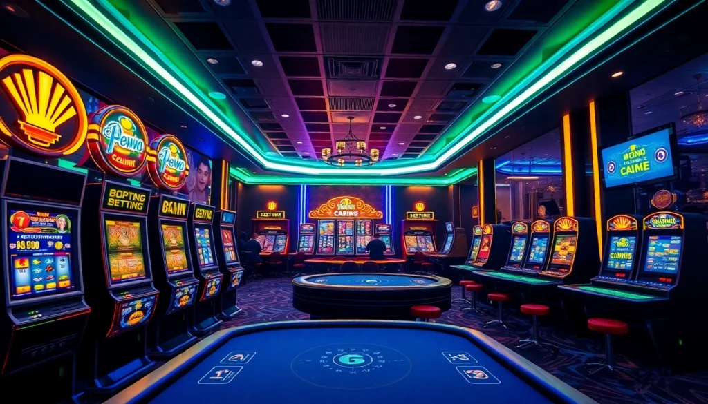 Exciting online gaming scene for k88win with vibrant slot machines and neon lights.