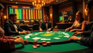 Sodo66 poker game in a luxurious casino setting with chips and cards.