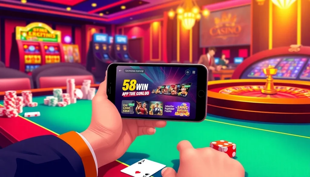 Exciting visual of a player engaging with the 58WIN app, showcasing dynamic gambling entertainment.