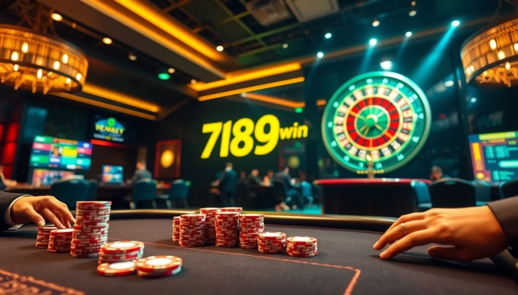Exciting casino atmosphere at 789win featuring poker and roulette