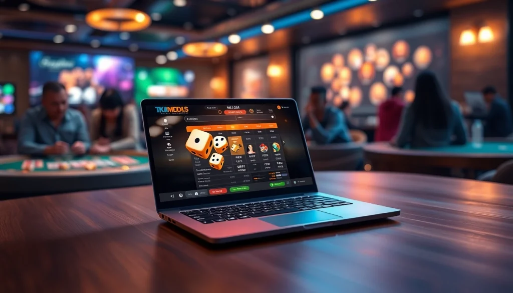 Exciting online gambling scene featuring tài xỉu md5 game interface on a laptop with vibrant colors.