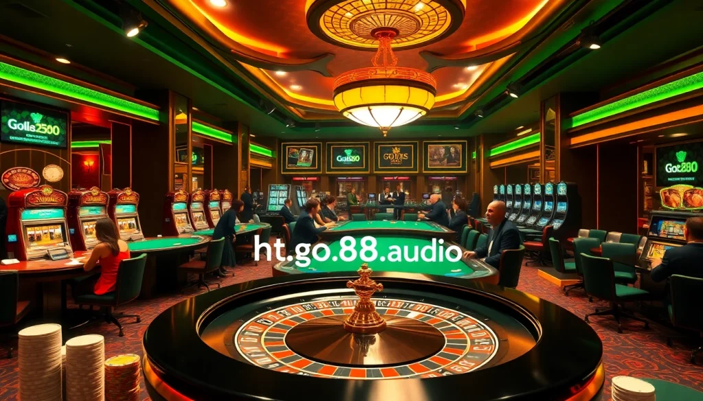 Experience thrilling gaming at https://go88.audio/, featuring an exciting roulette table and vibrant casino atmosphere.