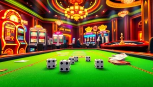 Experience the excitement of tài xỉu md5 at a luxurious casino table with vibrant gaming elements.