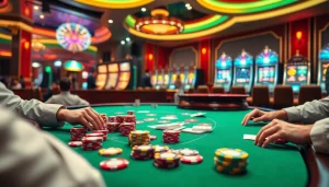 Engage with thrilling online gambling visuals at https://sodo669.net/, featuring players at a vibrant poker table.