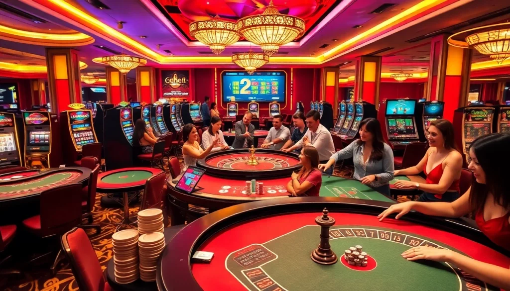 Experience the thrill of casino e2bet with players celebrating wins at stylish gaming tables.