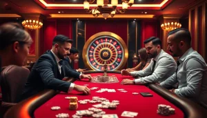 Experience the thrilling ambiance of 9bet's luxury casino environment with professional poker action.