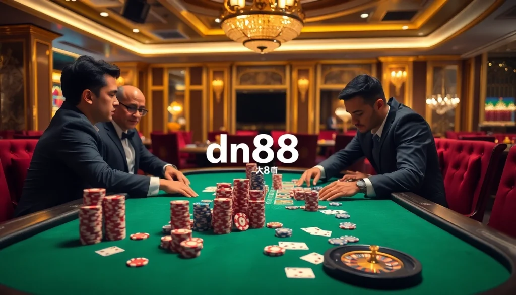 Experience high-stakes poker at dn88 casino with luxurious tables and vibrant gameplay.