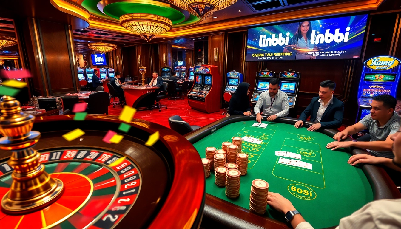 Engaging gamblers at a luxurious casino featuring link 88i promotions, exciting games, and vibrant atmosphere.