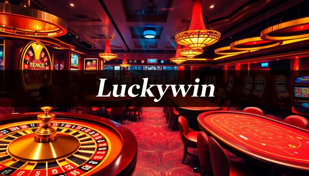 Experience thrilling gameplay at Luckywin casino with vibrant tables, roulette, and engaging players.