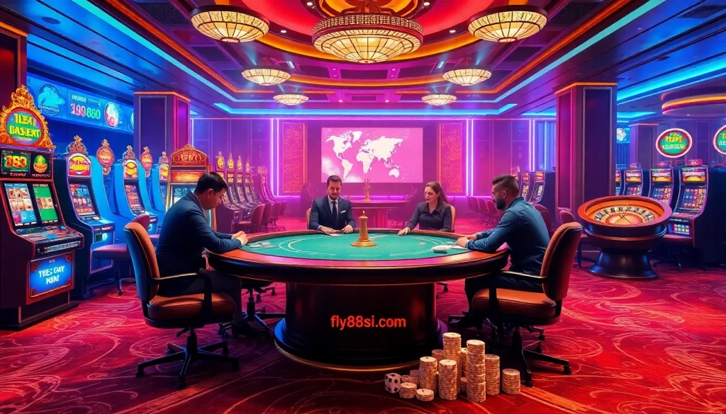 Players strategizing at a poker table in a luxurious casino; learn more at https://fly88seo.com/