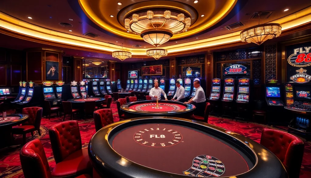Experience the thrill at FLY 88 casino with vibrant table games and luxurious decor.