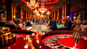 Experience high-stakes action at hay.win casino with poker chips and roulette tables glinting in warm lights.