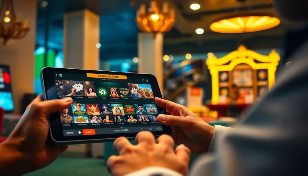 Engaging digital gambling scene representing ev88win.live with vibrant games and interactive user interface.