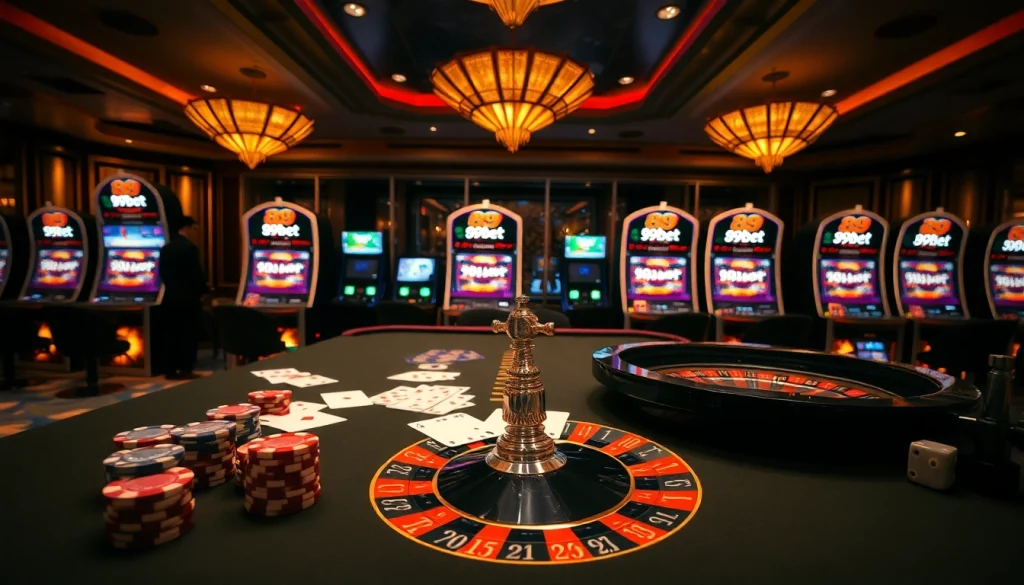 Exciting casino gaming experience with 89bet branding on poker chips and roulette wheel.