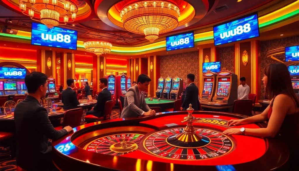 Experience excitement at uu88 with players enjoying casino games like roulette and slots.