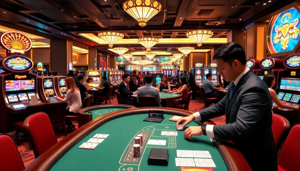 Experience thrilling gameplay at xin88 com sòng bạc with dealers and vibrant casino tables.