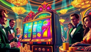 Gambling enthusiasts enjoying the thrilling slot777 experience at a luxury casino.
