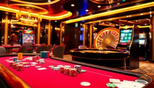 SX88-inspired casino scene featuring a poker table, roulette wheel, and luxury slot machines.