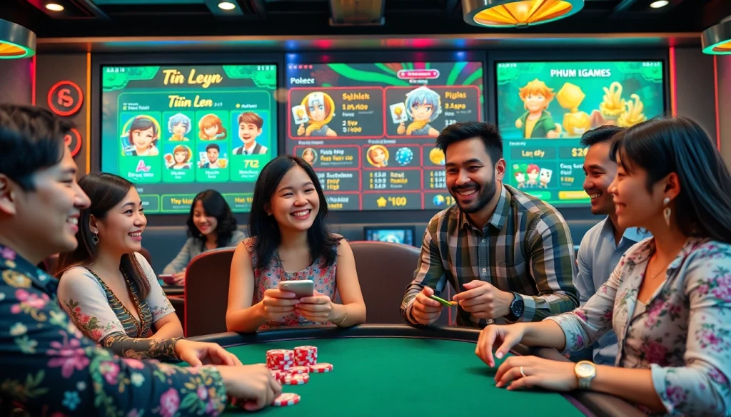 Players enjoying various games at gamebaidoithuong.com.vc with vibrant graphics and a friendly atmosphere.