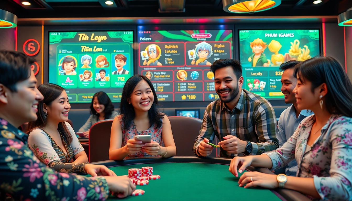 Players enjoying various games at gamebaidoithuong.com.vc with vibrant graphics and a friendly atmosphere.