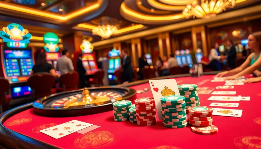 Experience the thrill of ww88 at a luxurious casino table with vibrant poker chips and exciting gameplay.
