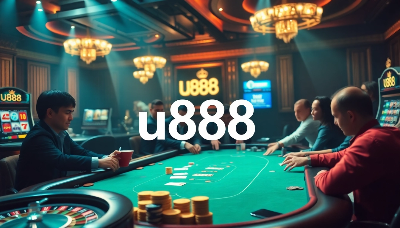 Exciting poker game at u888 casino with vibrant chips and cards