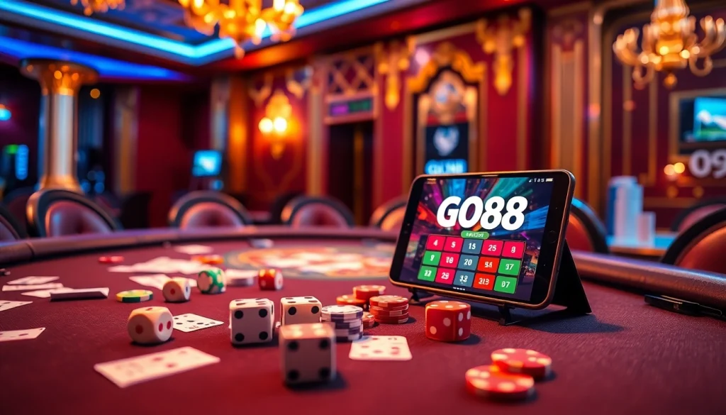Experience excitement at the go88 tài xỉu table, featuring colorful dice and betting slips.
