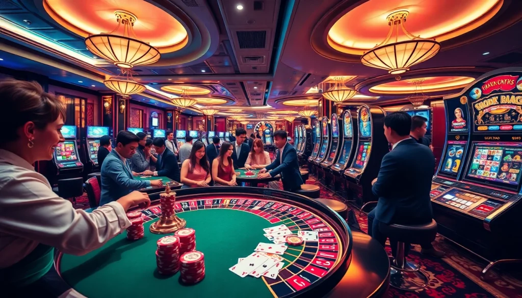 Gambling enthusiasts engaging with vibrant casino features at go88hv.com.