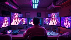 Immersive NSFW AI image generator workspace with vibrant screens and modern designs.