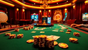 Exciting casino atmosphere featuring http://8kbet.ink/ poker games, chips, and roulette, inviting players to engage in thrilling betting.