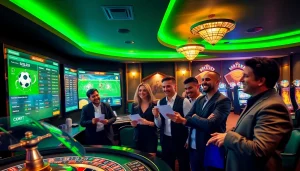 Tỷ lệ bóng đá displayed on a high-tech betting interface in a luxurious casino betting area.