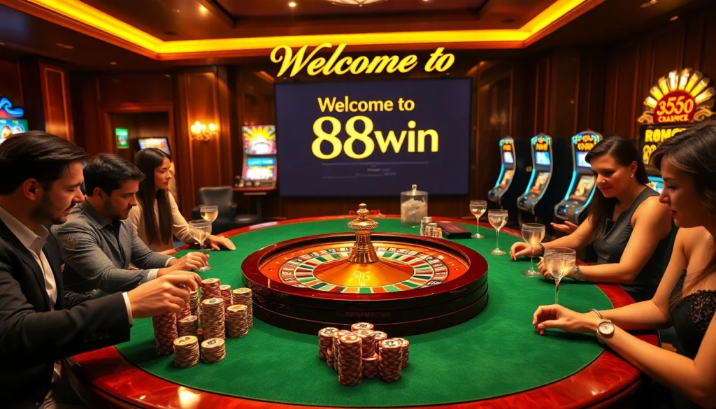 Players engaged in exciting betting action at a luxurious casino themed around 98win.