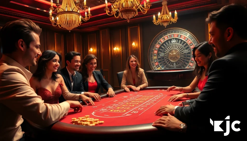 KJC players enjoying a thrilling poker game at a luxurious casino table