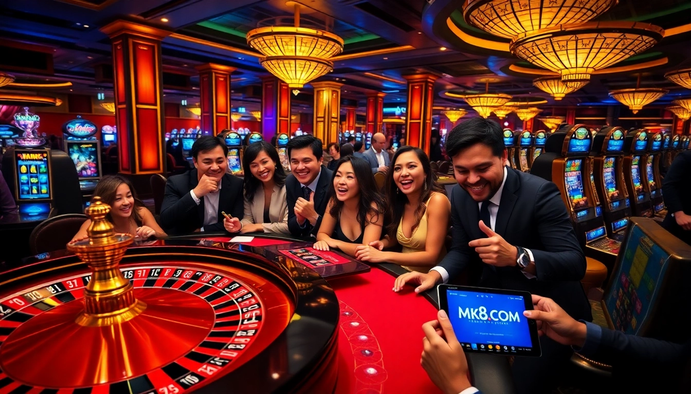 Players experience thrilling moments at MK8.COM with high-stakes gaming excitement in a luxurious casino.