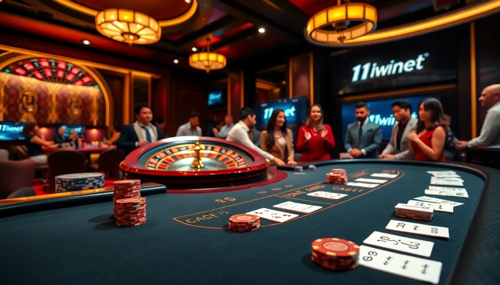 Exciting gameplay at 11win net casino table featuring chips and cards.