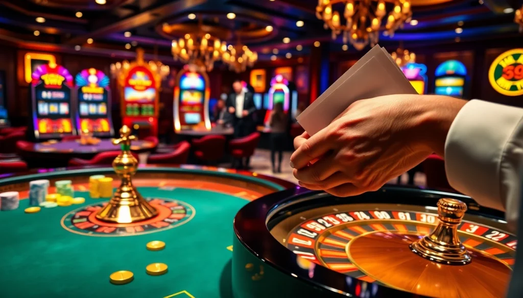 Experience the thrill of PS99 while betting at vibrant roulette tables in a luxurious casino.